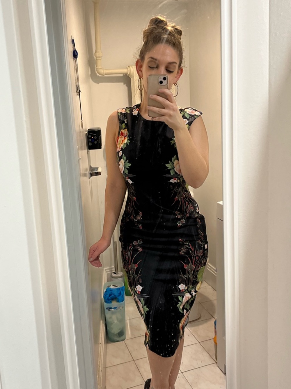 New York & Company Black Floral Midi Sheath Dress
